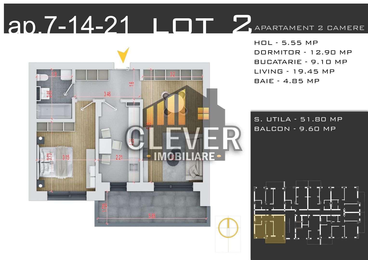 Apartament 2 camere, PARCARE GRATIS | Zona Th.Pallady, metrou N.Teclu - Schiță 8