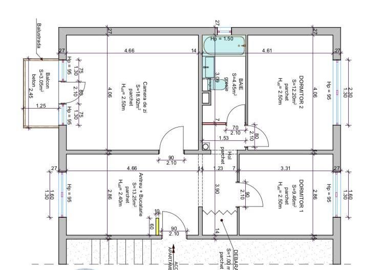 Apartament 3 camere renovat in Rogerius, Oradea | Str. Transilvaniei - Schiță 19