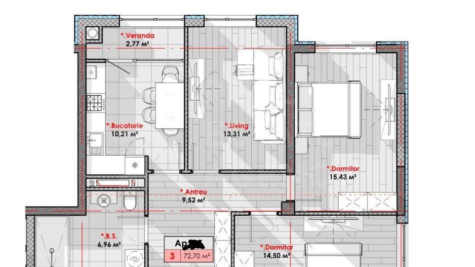 Vânzare, apartament, 3 camere, str. Calea Moșilor, Râșcani - Schiță 2