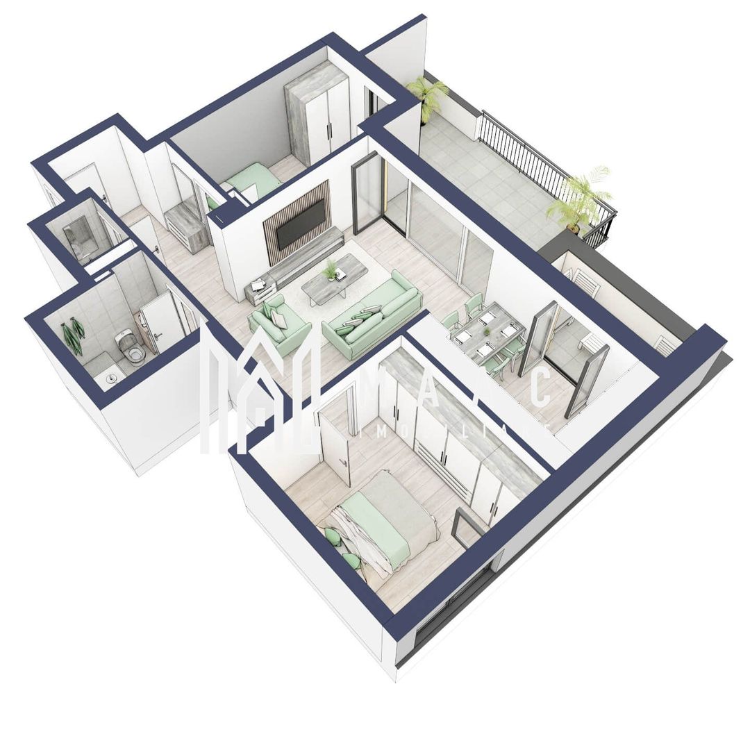 Apartament 3 camere | Balcon 22.2 mp | Etaj 3 | Turnisor - Poză 5