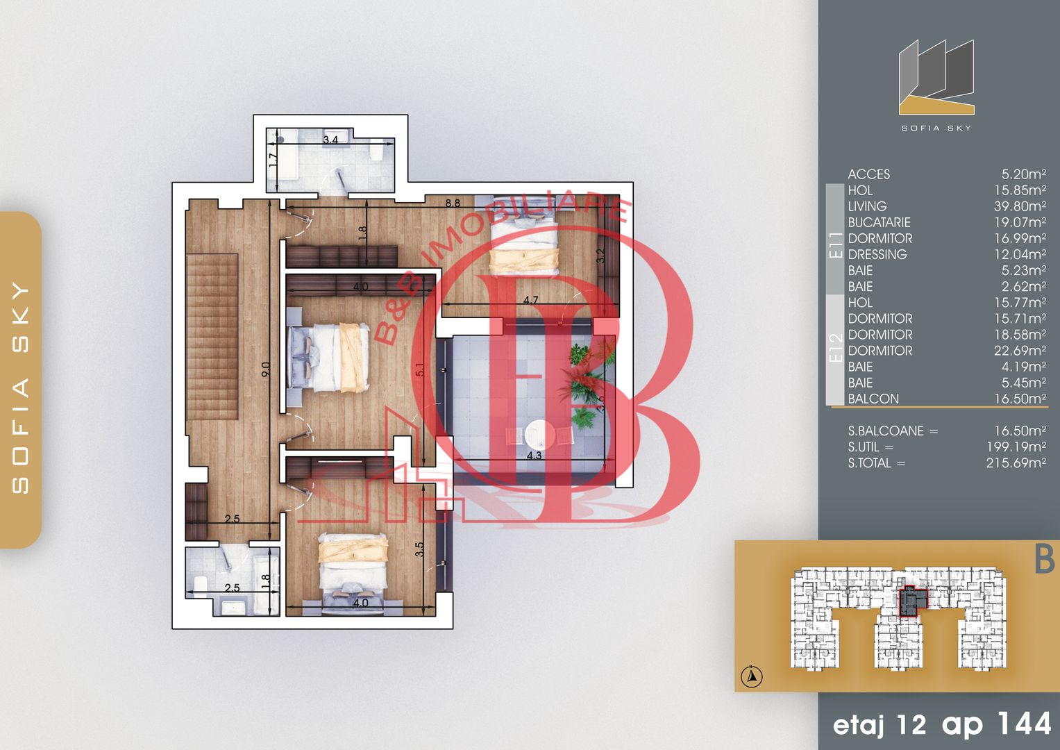 Th. Pallady 5 camere Duplex | Living 40mp | Dormitor 19mp - Schiță 3