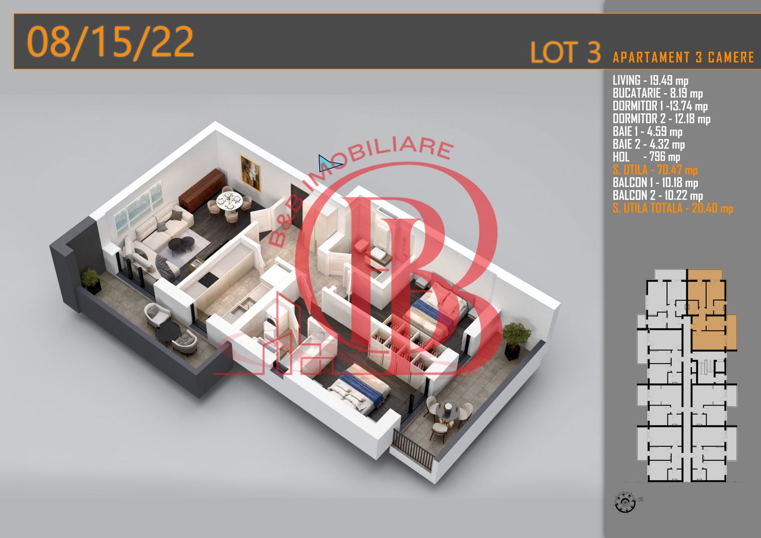 Apartament 3 camere Titan Th. Pallady-Sector 3-Metrou Teclu - Schiță 2