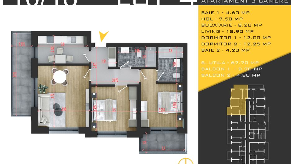 AP. 3CAM. DECOMANDAT IN BLOC PREMIUM P+3 / PROIECT ROSSA.PALLADY! - Poză 1