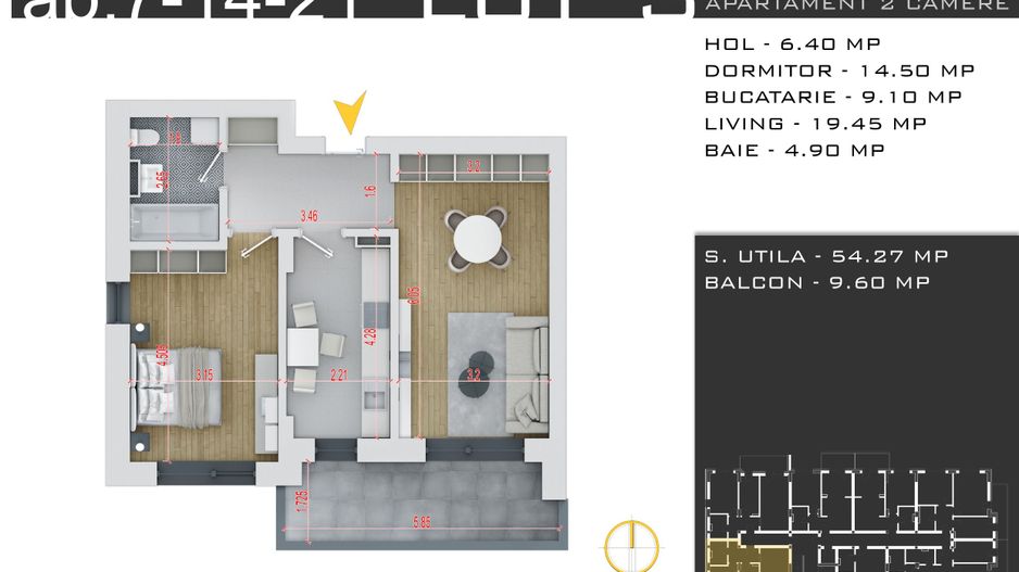 2 camere decomandat -parcare inclusa -Pallady - Schiță 13