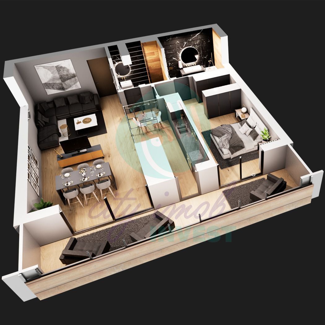 Apartament 2 camere cu terasa de 19 mp - Schiță 1