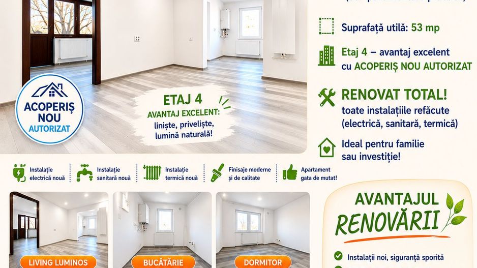 Apartament cu 2 camere, modificat în 3 camere, renovat total, zona DONICI; - Poză 1