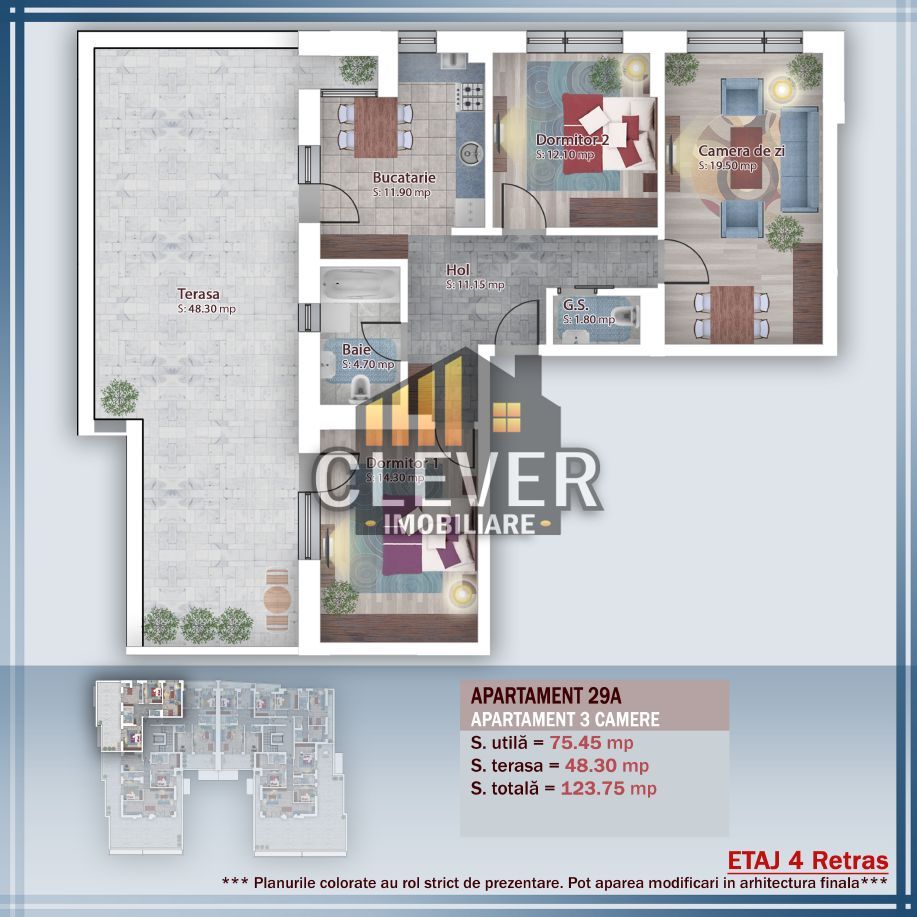 3 camere Pallady | 123,75 mp | Terasă 48 mp | Etaj retras - Poză 2