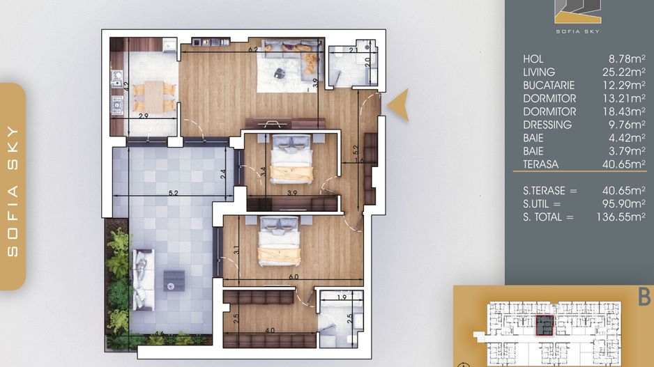 3 camere spatios cu terasa si dressing Titan Pallady  700 m Metrou Nicolae Teclu - Schiță 5