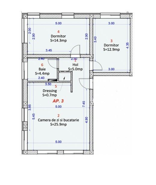 Apartament 3 camere - Selimbar Unimat - Schiță 13