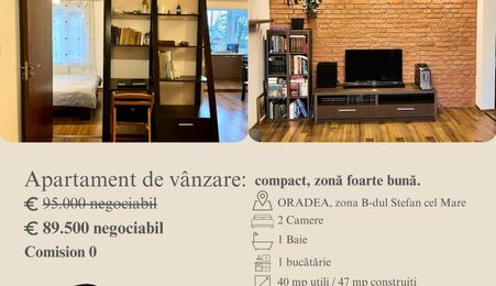 Apartament 2 camere decomandat, mobilat & utilat – Bd. Ștefan cel Mare