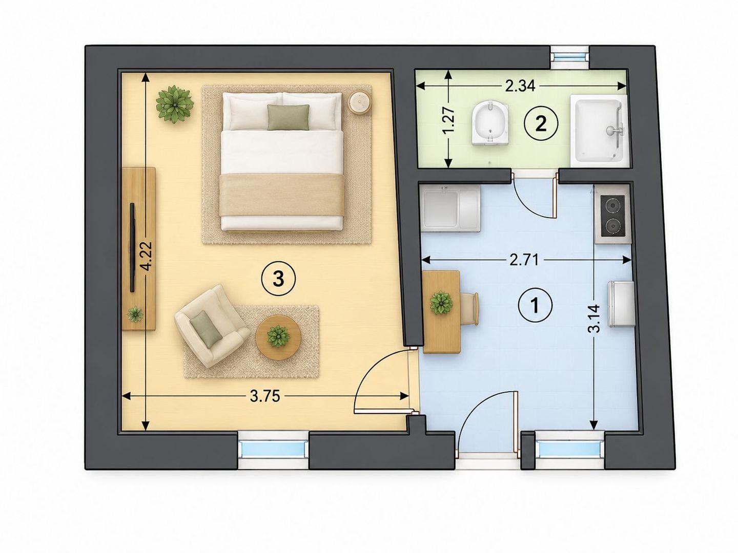 Studio complet renovat, prima închiriere, Blumana, Str. De Mijloc - Schiță 16