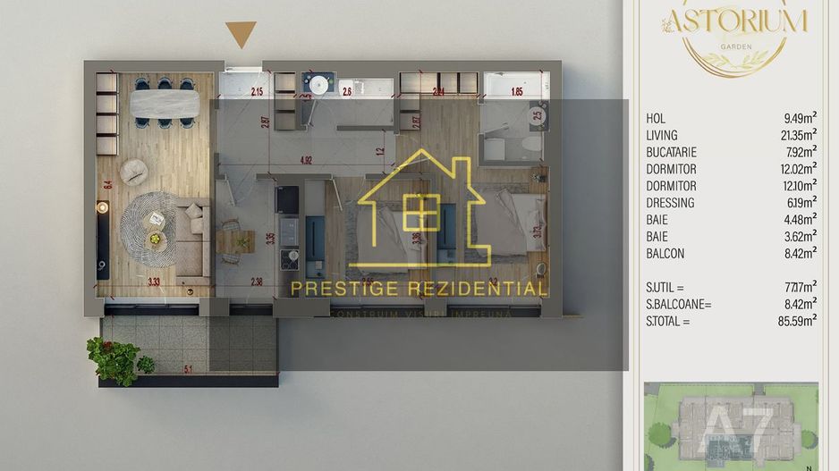 Ap 3 camere , complex premium/ smart home/Piscina,Titan-Auchan - Schiță 5