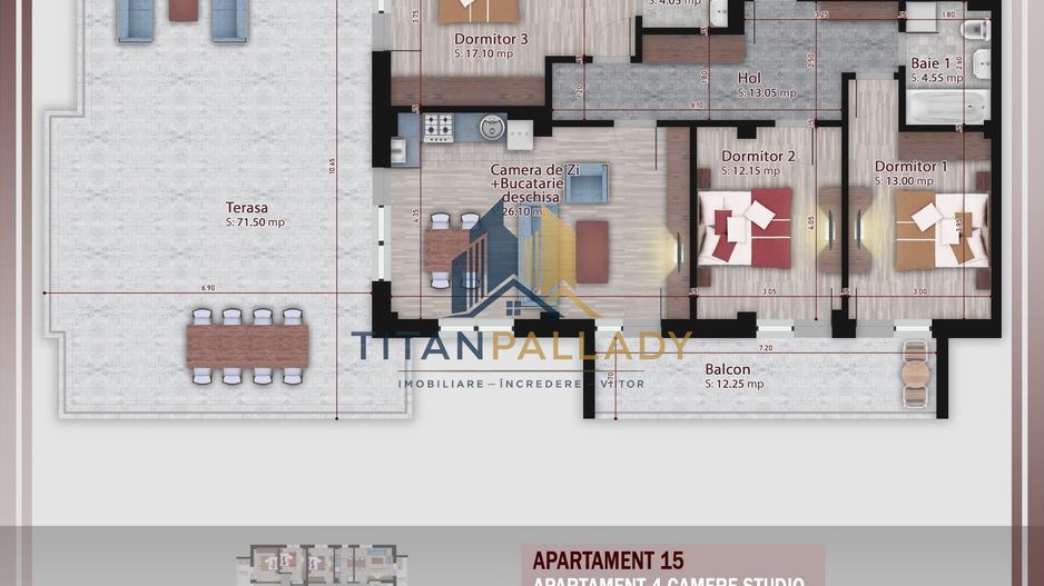 4 Camere173 Mp Terasa,Stil Boutique,1/2 Parcare, Pallady-Metrou Teclu - Poză 3