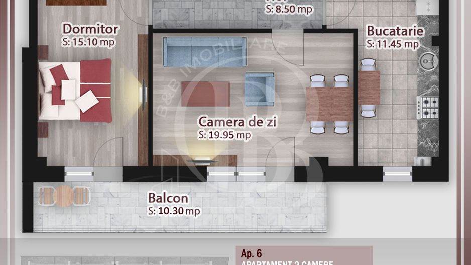 2 camere decomandat -Bucatarie generoasa-Titan-Pallady - Schiță 1