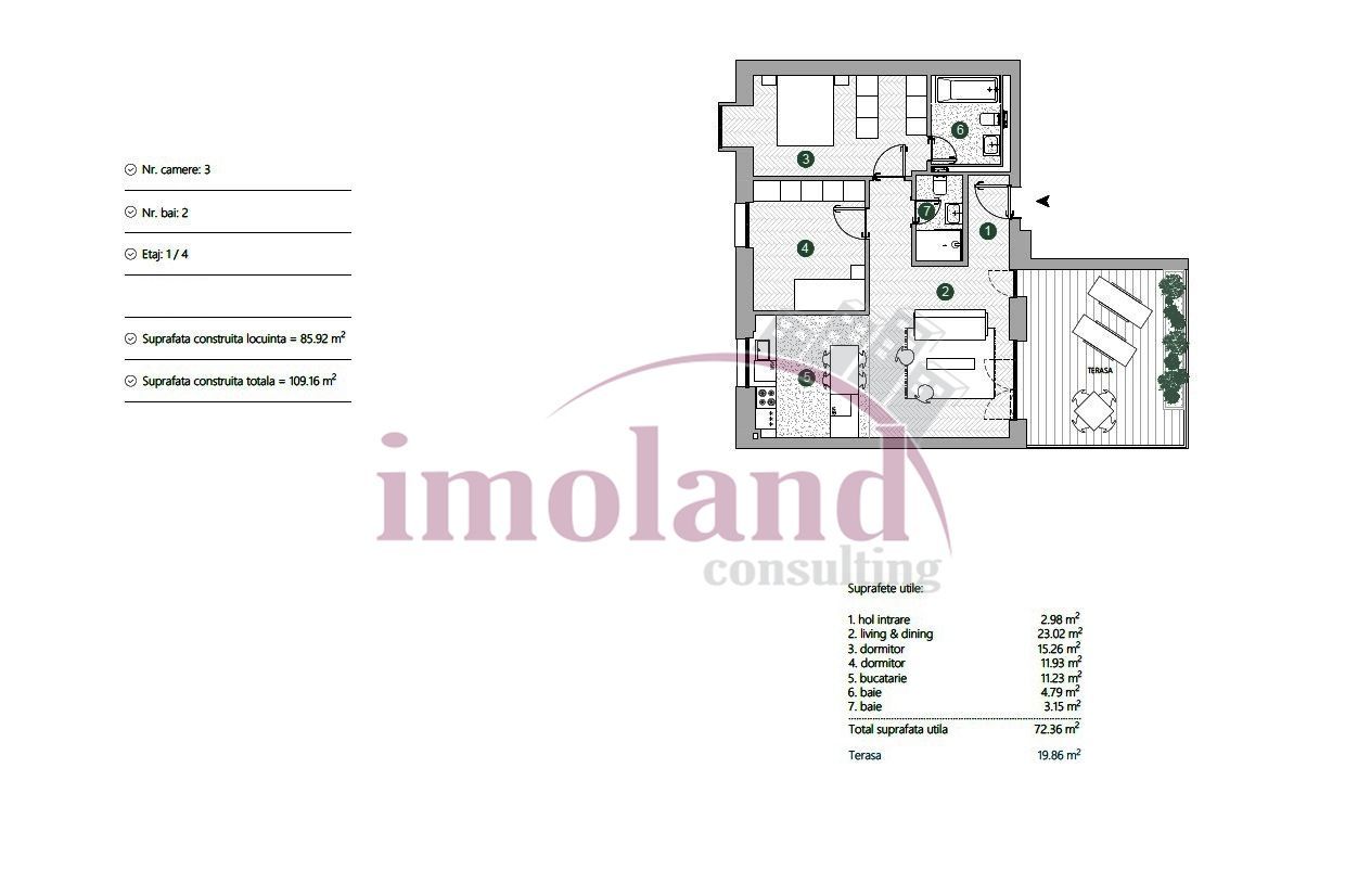 Apartament NOU - 3 camere&2 bai&terasa - vanzare - Avalon Estate-Pipera - Schiță 18