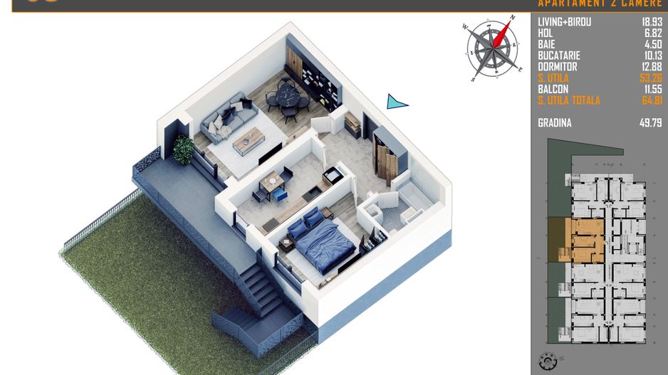 2 camere  cu gradina parcare bonus  - Titan - Pallady - Schiță 7