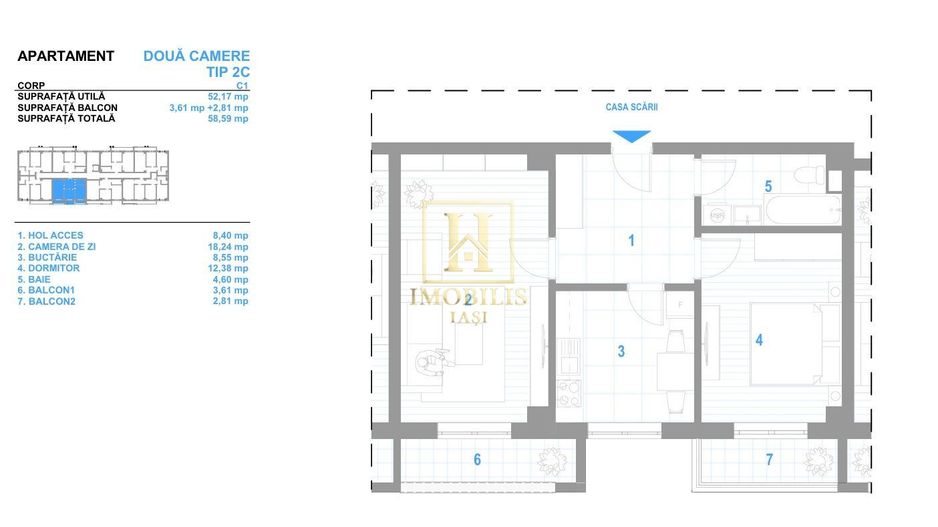 Apartament 2 camere NOU INTABULAT 58 mp Bucium 99700 euro - Poză 8