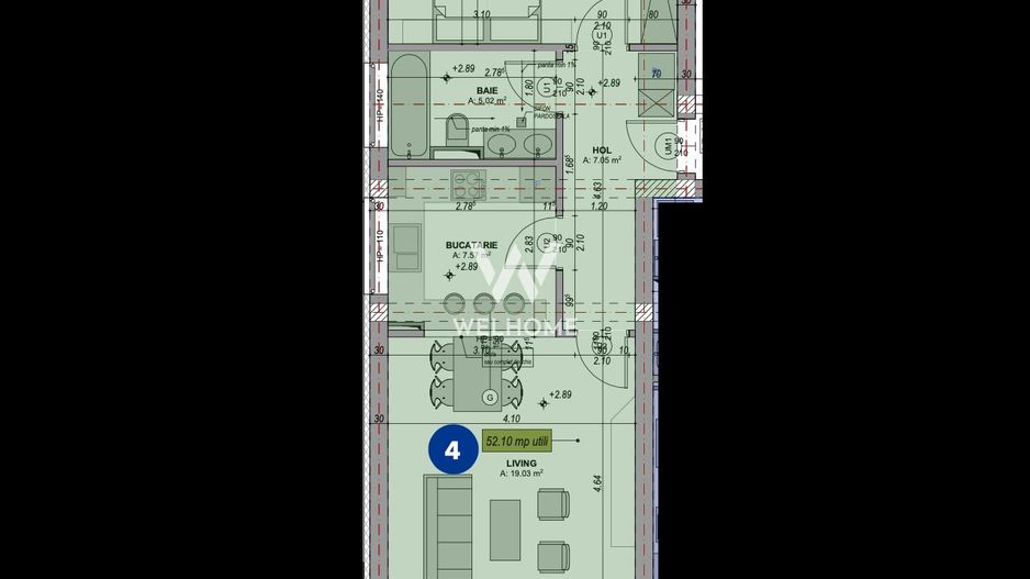 Apartament 2 camere, 52 mp, Zona VEST, Sibiu - Schiță 6