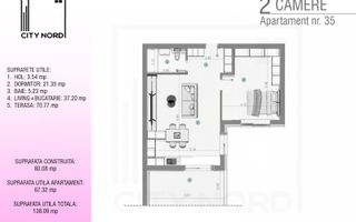Apartament 35 – 2 camere – 67.3 mp – Terasă – Etaj 3R - Poză 1