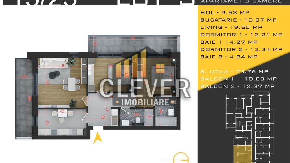 Apartament 3 camere Suprafata Generoasa Metrou Nicolae Teclu - Schiță 11