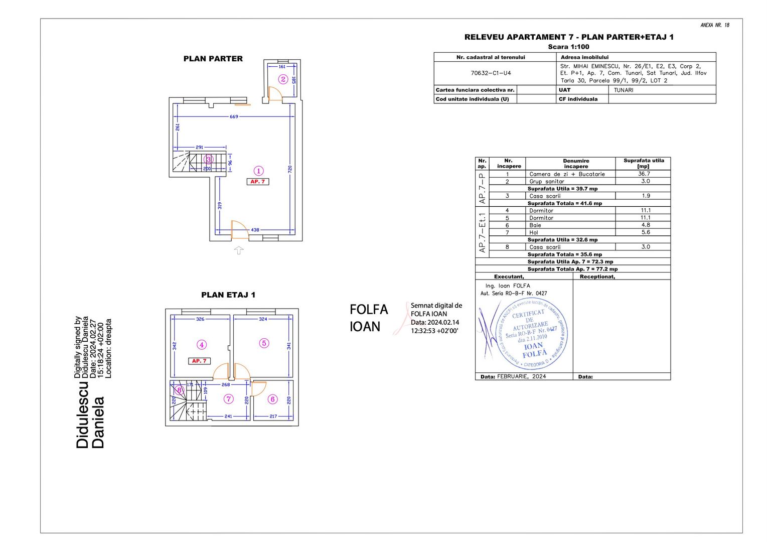 Apartament 7 – 3 camere – 77.2 mp – Parter + Etaj 1 - Poză 1