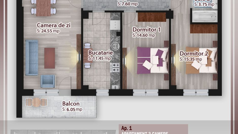 3 camere decomandat -oferta lansare proiect Pallady - Schiță 4