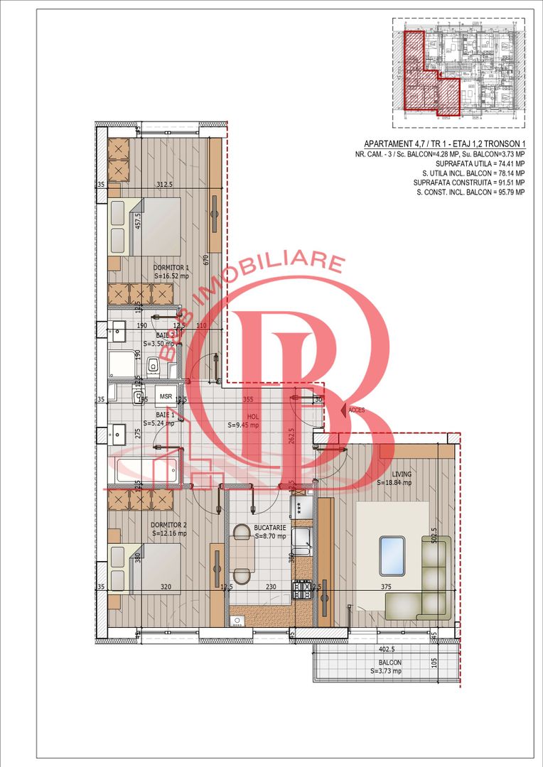 Theodor Pallady Titan-3 camere cu 2 bai-Pret avans 15% - Schiță 9