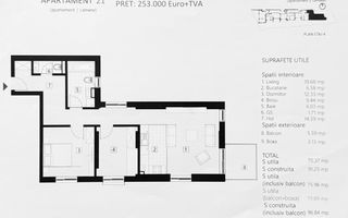 APARTAMENT 2 CAMERE + 9 MP BIROU | ZONA EMINESCU | DACIA - Schiță 6