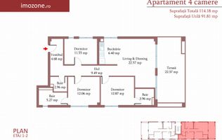 4 camere cu terasa de 22 mp, 3 bai, etaj 1/3, FINISAT MODERN,  COMISION 0%