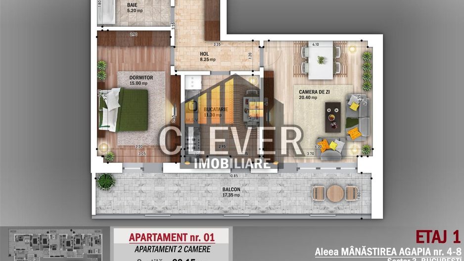 Apartament 2 camere Titan | Balcon 17 mp | 0% comision - Schiță 12