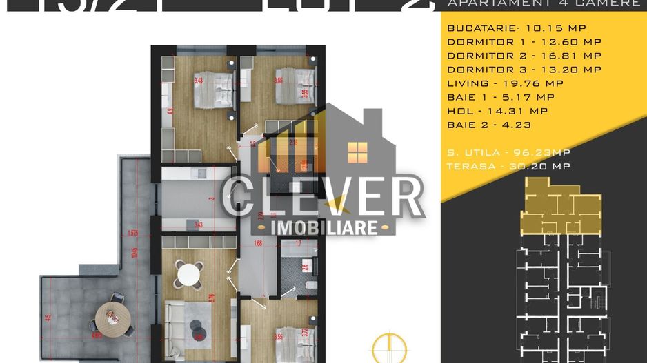 Apartament 4 camere spațios Pallady | 96 mp utili, Terasa 30 mp - Schiță 11