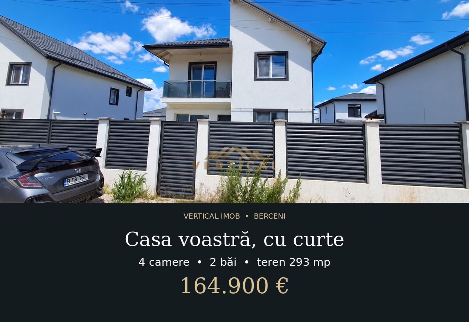 Casă P+1 în Berceni | 4 camere, 2 băi | Bucătărie utilată | Teren 293 - Poză 1