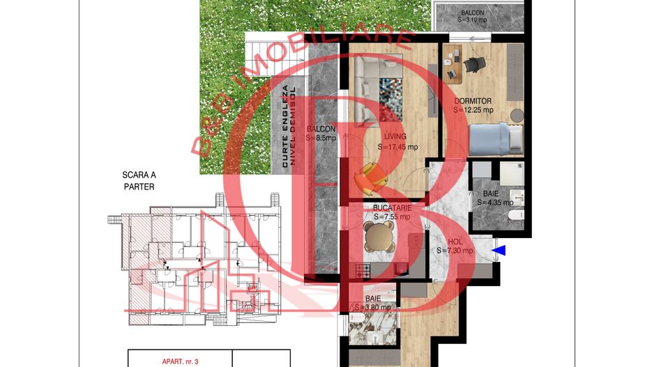 3 camere cu gradina  Pallady Metrou Nicolae Teclu - Schiță 7