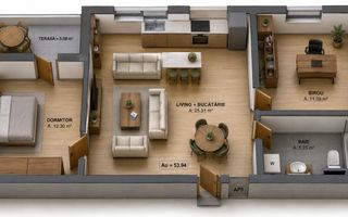 Apartament 3 Camere- 54 MPU-Parter-Terasa-Parcare - Poză 1