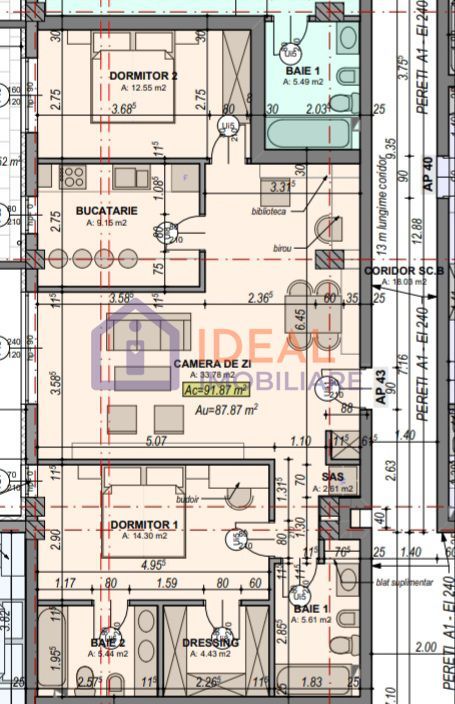 Apartament generos de 3 camere cu balcon,  88 mp utili, zona Turnisor - Schiță 5