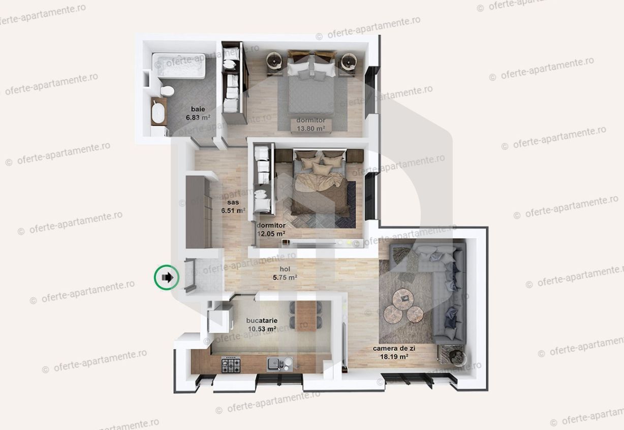 Apartamnet 3 camere - Turnisor- Decomandat - Intabulat - Etaj 3 - Poză 7