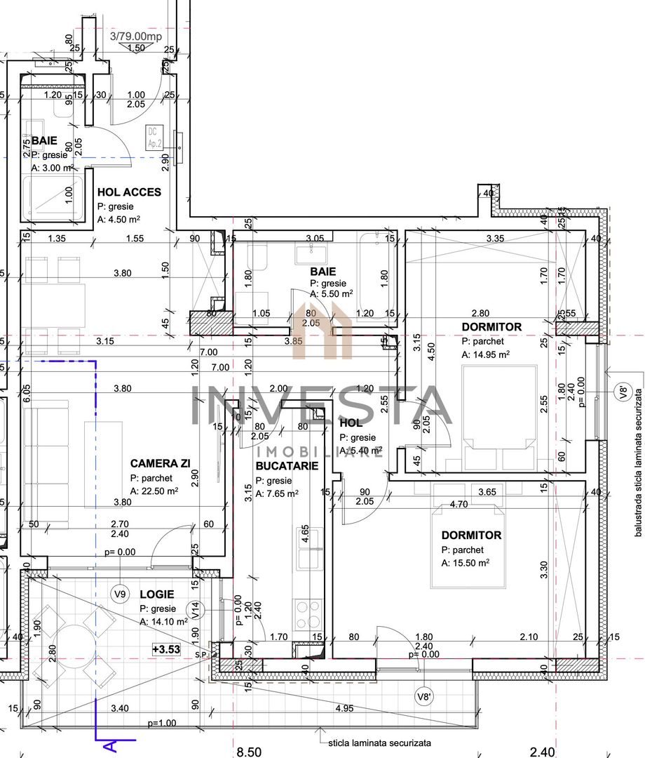 Apartament 3 camere 79 mp cu terasa, bloc nou, cartier Andrei Muresanu - Schiță 2
