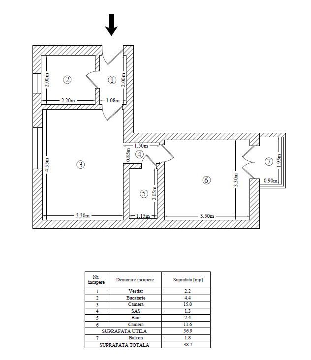 2 camere renovat Rossini etaj 1-  Floreasca - Schiță 9