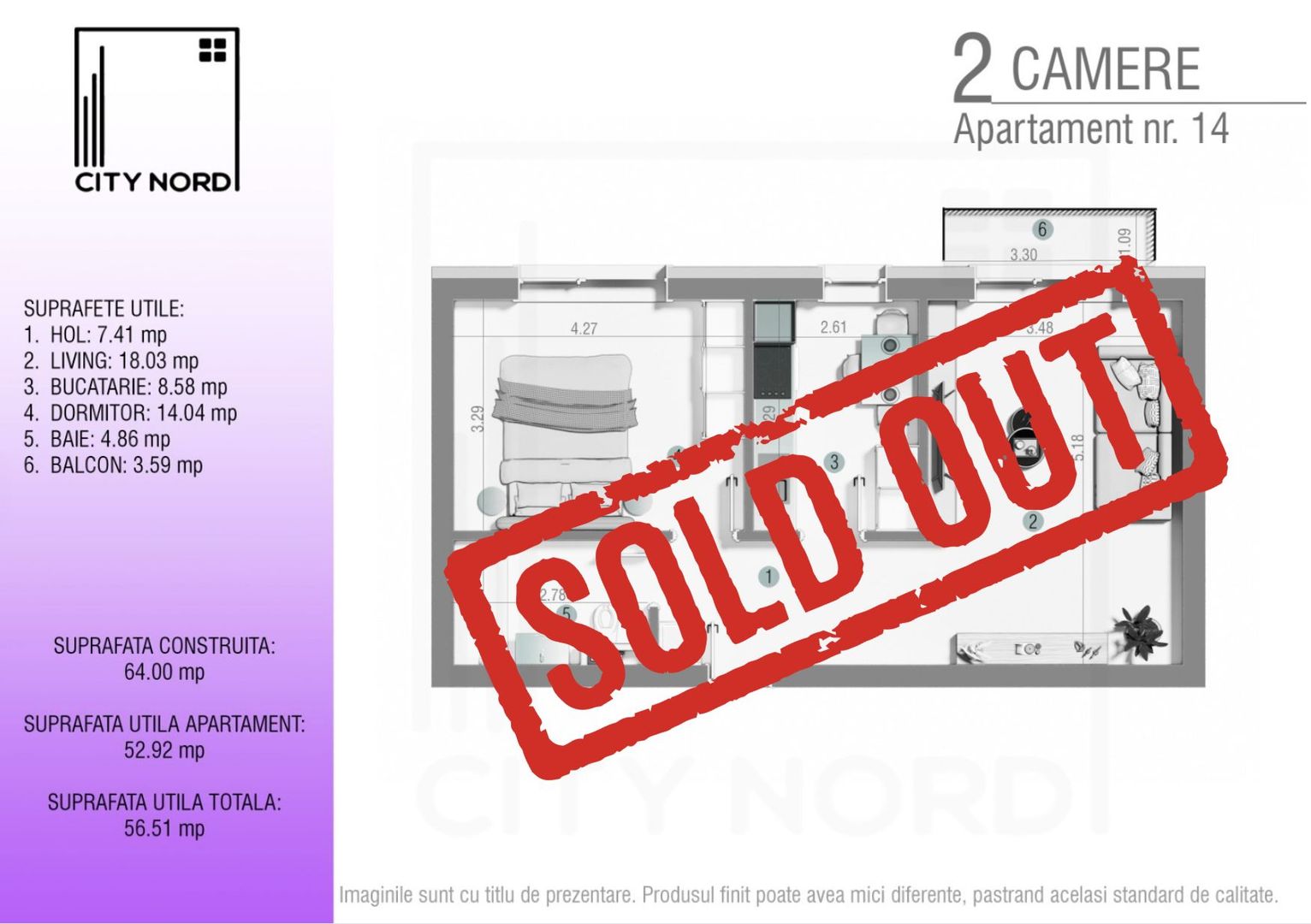 Apartament 2 Camere 53mpu cu 3.6 mp– CITY NORD Ștefan cel Mare - Poză 1