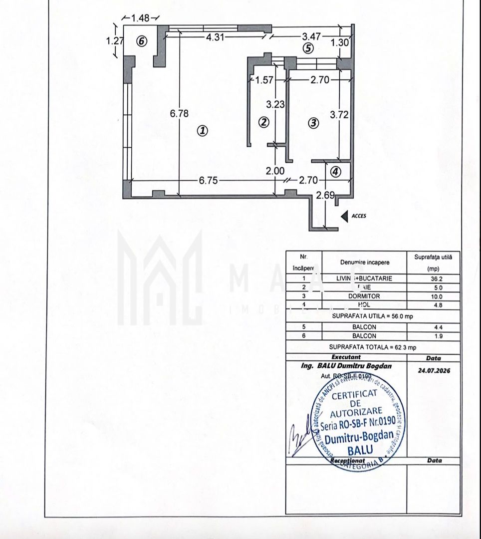 Apartament 2 camere de vânzare | 2 balcoane | D.Stanca - Schiță 11