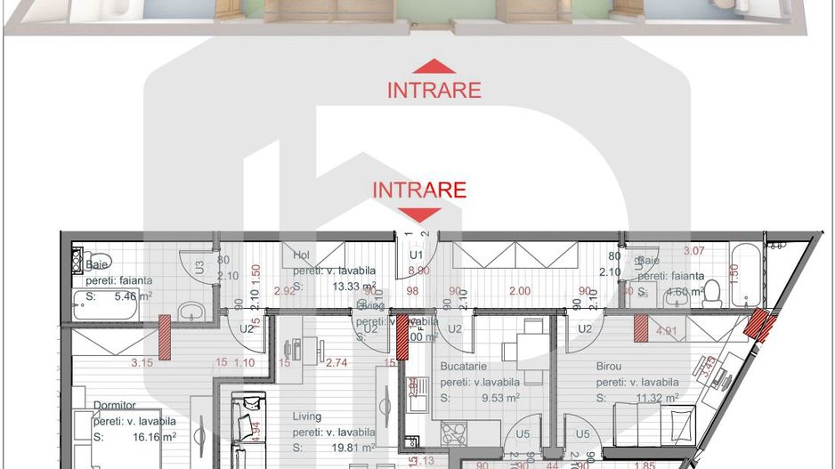 Apartament | 3 camere  DECOMANDAT | Etaj 1 | 5 min de Centru istoric - Schiță 2