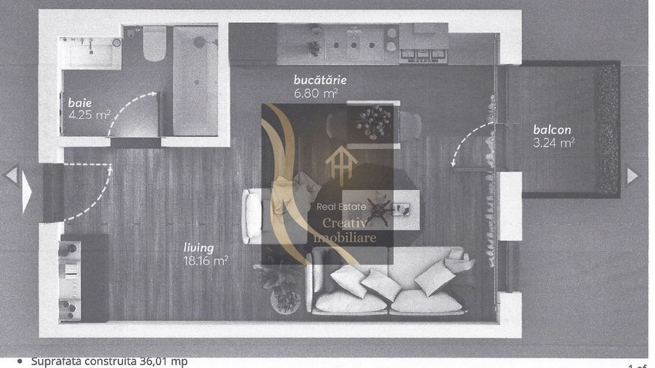 Garsonieră modernă de închiriat în bloc nou. - Schiță 12
