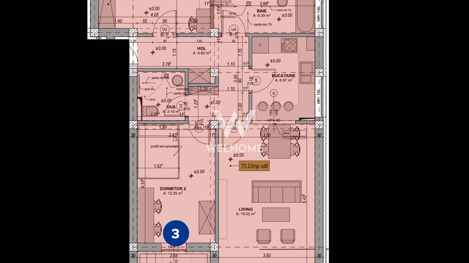 Apartament 3 camere, 76 mp, Zona VEST, Sibiu - Schiță 7