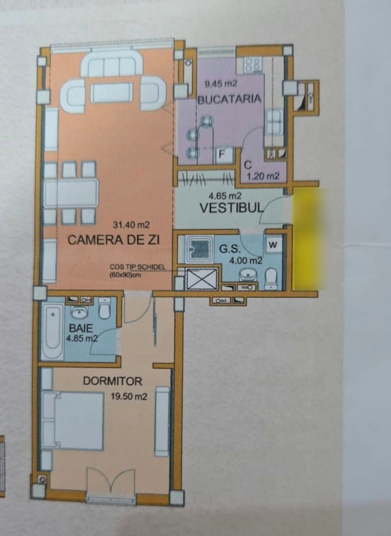 Apartament 2 Camere Răcădău | 75 mp | 2 Băi | Beci Subsol | Etaj 2/4 - Schiță 19