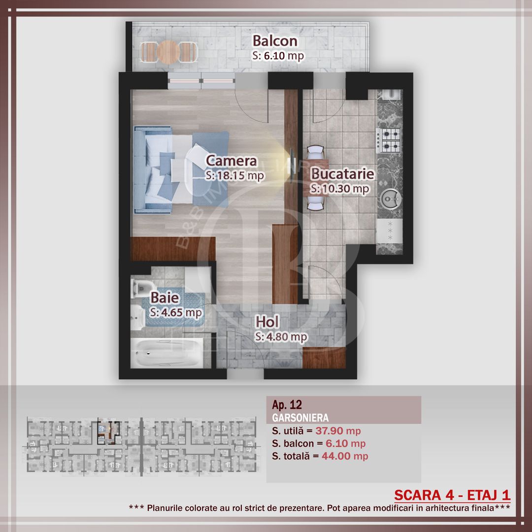 Garsoniera spatioasa Complet decomandata Theodor Pallady - Schiță 1