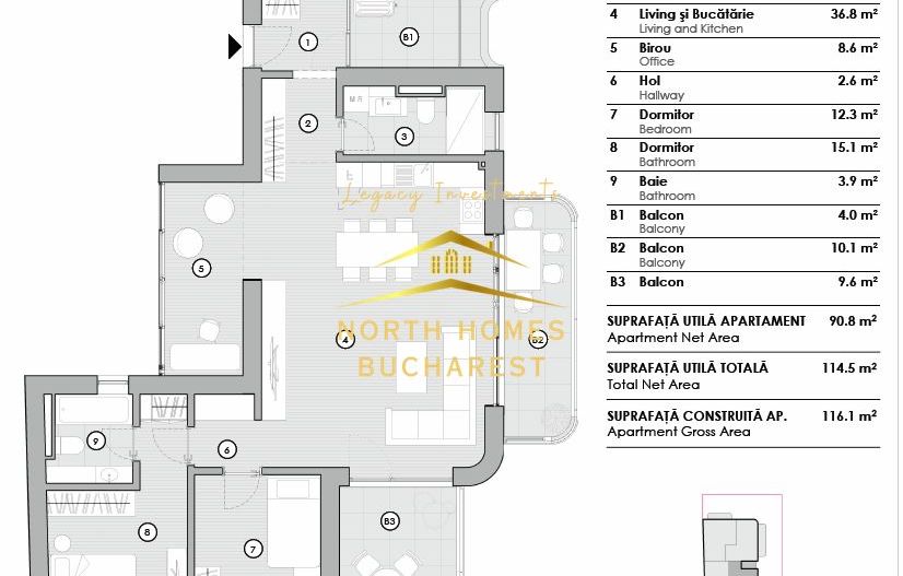 Apartament de 4 camere foarte luminos cu 3 terase - Domenii - Poză 18