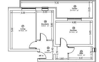 Apartament cu 2 camere mobilat si utilat decomandat la asfalt in Giroc - Chisoda - Schiță 14