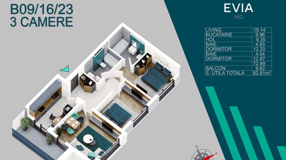 AP. 3CAM. DISPONIBIL IN EVIA NIO/ METROU N. TECLU,SCOALA BRAUNER! - Poză 11