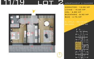 Apartament Luminos cu balcon de 14mp – Ansamblu Privat Sector 3 – Pallady - Schiță 11