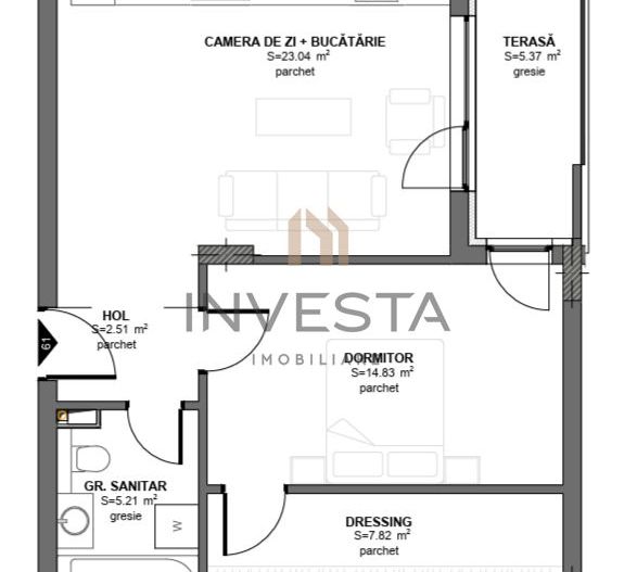 Apartament 2 camere cu balcon, etaj intermediar, bloc nou, Floresti - Schiță 6